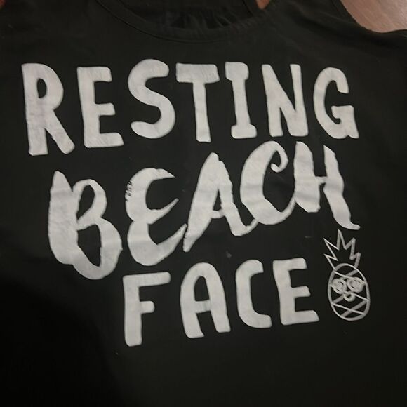 Resting Beach Face Black Tank Top - Size Medium Women's Tank - Picture 2 of 2